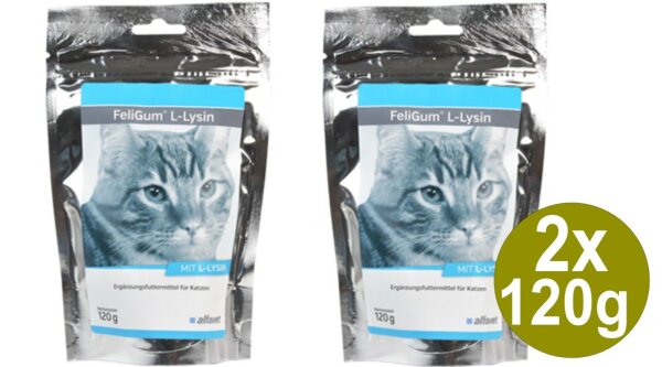 Alfavet FeliGum L-Lysin 2x120g essentielle Aminosäure Katze Schnupfen